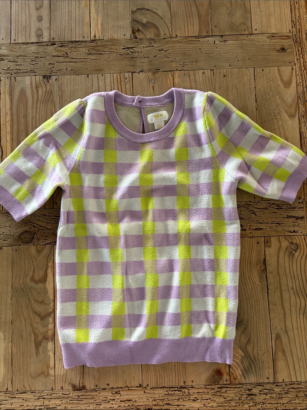 Maeve Lavender & Lime Check Short Sleeve Sweater